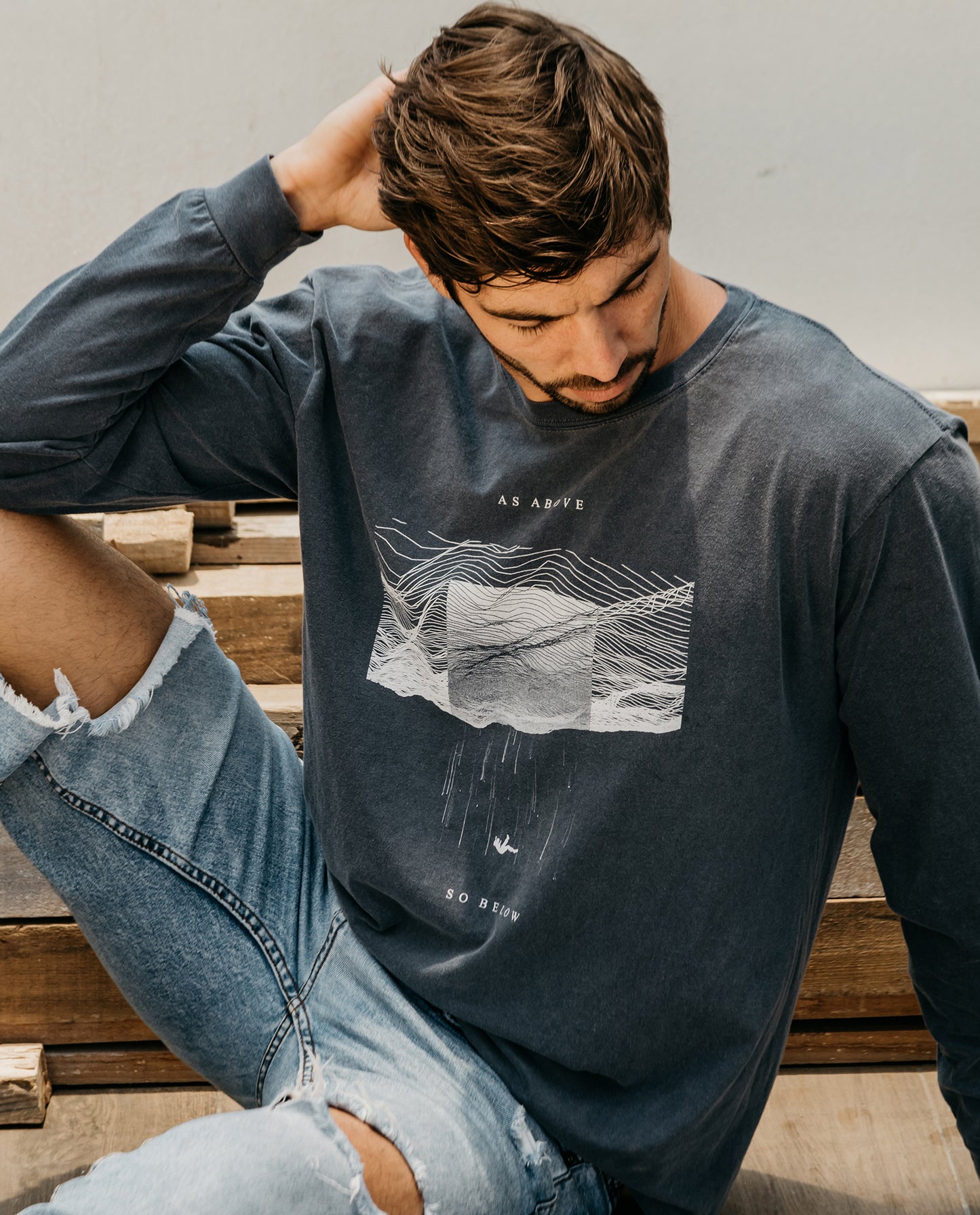 So Below Unisex LS Washed Denim Blue