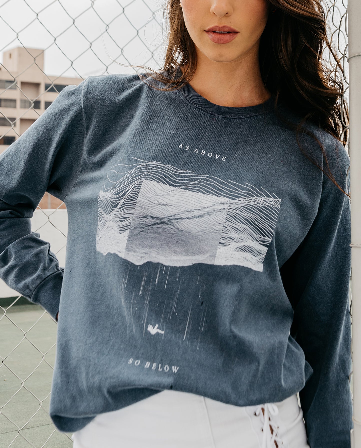 So Below Unisex LS Washed Denim Blue